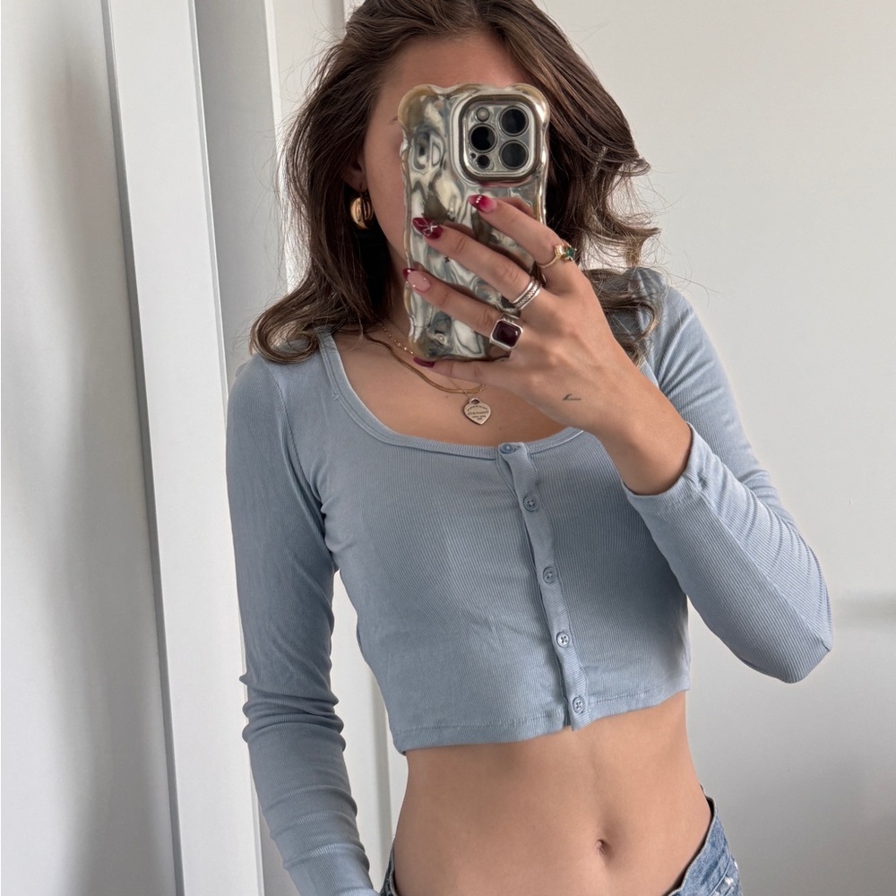 Sunday Best Sky Blue Ribbed Crop Top